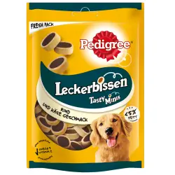 Pedigree Tasty Bites snacks de vacuno para perros -  Cheesy Nibbles con queso y vacuno 140 g