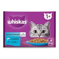 Whiskas Comida húmeda en Gelatina para Gatos Salmón y Atún, 52x85 gr