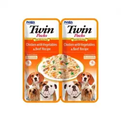 Inaba Twin Comida Húmeda para Perros Pollo con Vegetales y Ternera en Caldo, 24 x 40 gr