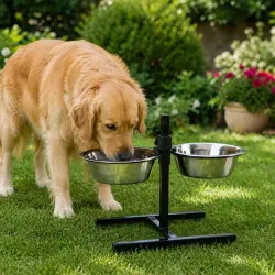 Leeby Comedero Doble Ajustable de Acero Inoxidable para perros - 2 x 3.95 l