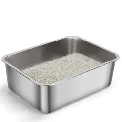 Nobleza Arenero de Acero Inoxidable para Gatos – 45×35×15 cm, Borde Alto, Antideslizante – No Absorbe Olores – Ideal para Gatitos y Gatos Estándar - 45*35*15cm