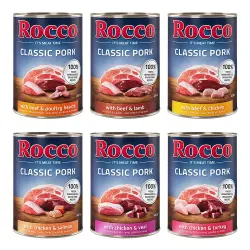 Rocco Classic Pork 6 x 400 g Pack mixto: Vacuno/cordero, Pollo/pavo, Pollo/ternera, Vacuno/Corazón, Pollo/salmón, Vacuno/pollo