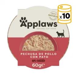 Applaws Tarrinas Comida Húmeda para Gatos en Caldo con Pollo y Pato, 10x60 gr
