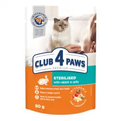 CLUB 4 PAWS Premium "Sterilised". Pienso humedo para gatos adultos esterilizados -Conejo en gelatina,80 g