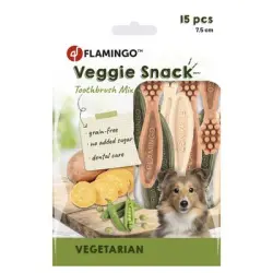 Flamingo Veggie Toothbrush Mix snacks para perros - 120 g (15 snacks, 7,5 cm)