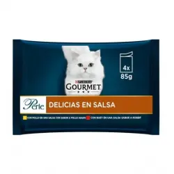 Gourmet Perle Delicias en Salsa Comida Húmeda para Gatos Con Pollo y Buey, 48 x 85 gr