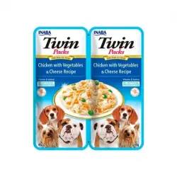 Inaba Twin Comida Húmeda para Perros Pollo con Vegetales y Queso en Caldo, 24 x 40 gr