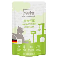 MjAMjAM Quetschie comida húmeda para gatos 12 x 125 g - deliciosa carne de vacuno con calabaza al vapor