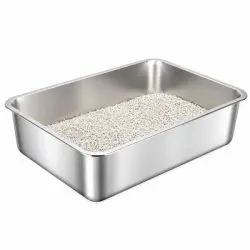 Nobleza Arenero de Acero Inoxidable para Gatos – 45×35×15 cm, Borde Alto, Antideslizante – No Absorbe Olores – Ideal para Gatitos y Gatos Estándar - 70*50*15cm