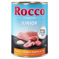 Rocco Junior 6 x 400 g - Ave con corazón de pollo y arroz