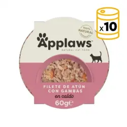 Applaws Tarrinas Comida Húmeda para Gatos en Caldo con Atún y Gambas, 10x60 gr