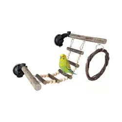 MCBOSON Percha para pájaros con ventosa ventana, madera, columpio escalera - 1 artículo
