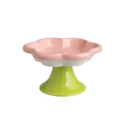 Qinhul Cuenco de cerámica elevado para gatos con forma de flor - rosa