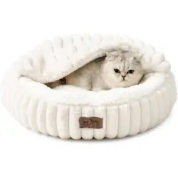 HausPets Cama redonda gatos, cesta, lavable antideslizante, color crema - Artículo 1