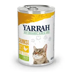 Yarrah Bio Bocaditos 6 x 405 g en latas para gatos - Pollo ecológico con ortiga y tomate ecológicos