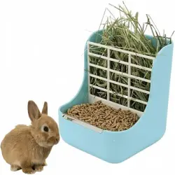 ZooVenture Comedero de heno 2 en 1 para chinchillas y cobayas - Azul