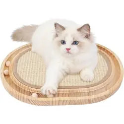 HausPets Rascador + pista de bolas de sisal, juguete 2 en 1, 4 bolas madera - Una pieza