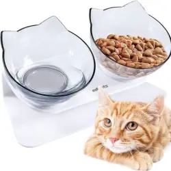 MCBOSON Comedero doble elevado transparente con inclinación de 15° gatos - 1 artículo