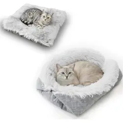 HausPets Cama 2 en 1 gatos perros, cojín suave lavable, color gris, 60x50cm - Artículo 1