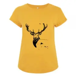 Camiseta manga corta mujer algodón ciervo color Amarillo