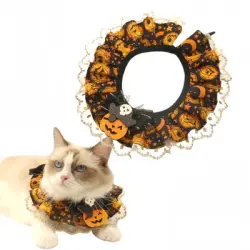 FurryFusion Collar de encaje con forma de calabaza de Halloween para gatos - L: 30-35 cm