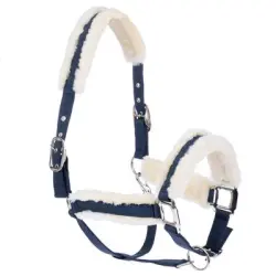 Halter Nomad Tales con ribete de piel sintética, azul marino - Poni