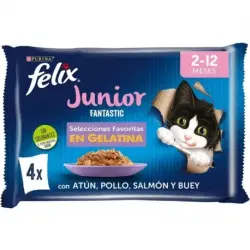Felix Fantastic Junior Comida húmeda para Gatitos en Gelatina, 48x85 gr