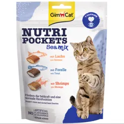 GimCat Nutri Pockets snacks para gatos Malta Vitaminas Mix - Sea Mix, con salmón, trucha y gambas (150 g)