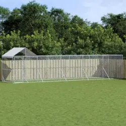 Perrera De Exterior | Jaula Para Perro | Parque Para Mascotas Con Techo Acero Galvanizado Plata 10x2x2,5m Cfw783738