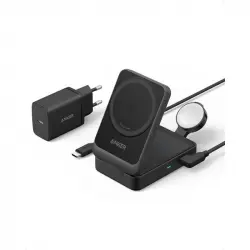 Anker MagGo Cargador Inalámbrico iPhone 3 en 1 Soporte de Carga 15 W Qi2 + Cargador Negro