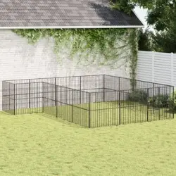 Corralito Para Perros | Perrera Exterior Con 16 Paneles Acero Galvanizado Negro Cfw755815