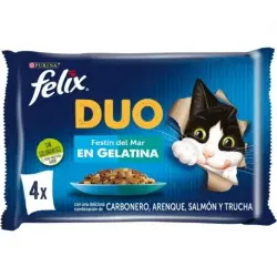 Felix Duo Comida húmeda para Gatos en Gelatina con Selección de Pescados, 48x85 gr