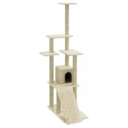 Rascador Para Gatos Con Postes De Sisal Color Crema 155 Cm Vidaxl