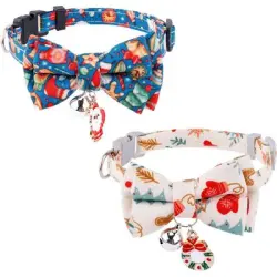 UAMLY Collares navideños para gatos, con cascabeles y pajarita - 2 piezas