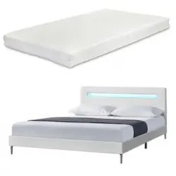 Cama De Matrimonio Con Colchón Taastrup 200 X 140 Cm Blanco [en.casa] Y [neu.haus]