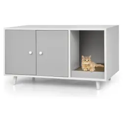 COSTWAY Mueble Arenero 3 en 1 gris para Gatos - 90 x 50 x 50 cm
