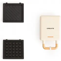 Create Stone Studio Sandwichera Grill Y Gofrera Intercambiable Individual 600W Blanco Roto