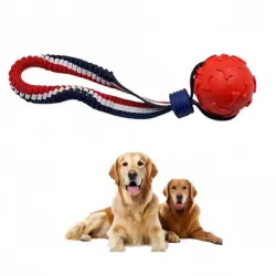 FurryFusion Pelota con forma de hueso y cuerda elástica para perros - Rojo