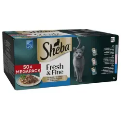 Sheba Fresh & Fine en bolsitas 50 x 50 g - Pack mixto - con bacalao, salmón y atún en salsa