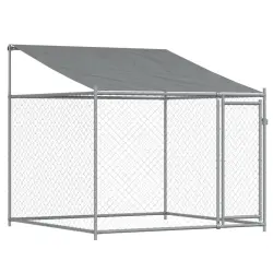 vidaXL Jaula de perros techo y puerta acero galvanizado gris 10x2x2 m