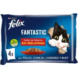 Felix Fantastic Comida húmeda para Gatos en Gelatina Selección de Carnes, 48x85 gr