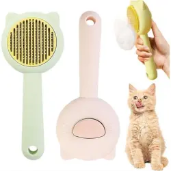 HausPets Juego de 2 cepillos con forma de cabeza de gato, verde y rosa - Artículo 1