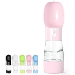 Zoomtopia Botella de agua portátil para perros con comedero depósito comida - Rosa