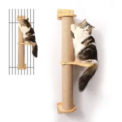 HausPets Rascador Gato Pared 93cm, Poste Yute + Hamaca, Pino Natural - 93cm