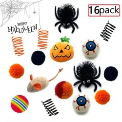 IntiMeg Juego interactivo con 16 juguetes de Halloween para gatos - 16 piezas