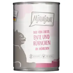 MjAMjAM Duo 6 x 400 g comida húmeda para gatos - Pato y pollo tiernos con zanahorias