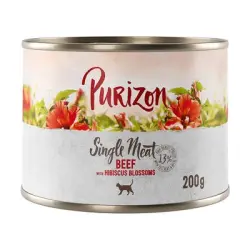 Purizon Single Meat 6 x 200 g comida húmeda para gatos - Vacuno con flores de hibisco