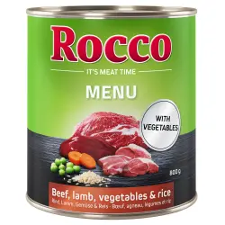 Rocco Menú 6 x 800 g - Vacuno con cordero, verduras y arroz