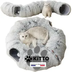 HausPets Túnel modular gatos 12 fijaciones madera + cojín redondo XXL/S - Artículo 1