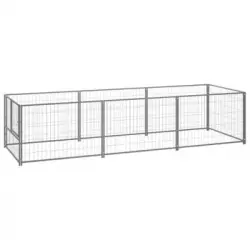 Perrera Exterior | Jaula Para Perro | Parque Para Mascotas Plateada 3 M² Acero Cfw784036